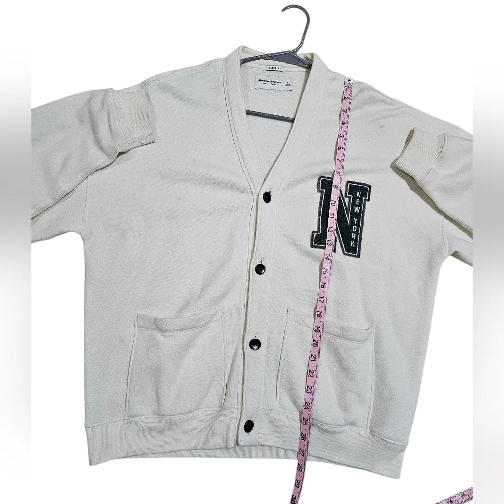Abercrombie & Fitch Mens Oversized Soft Fleece Varsity Cardigan L New York Patch - Picture 8 of 8